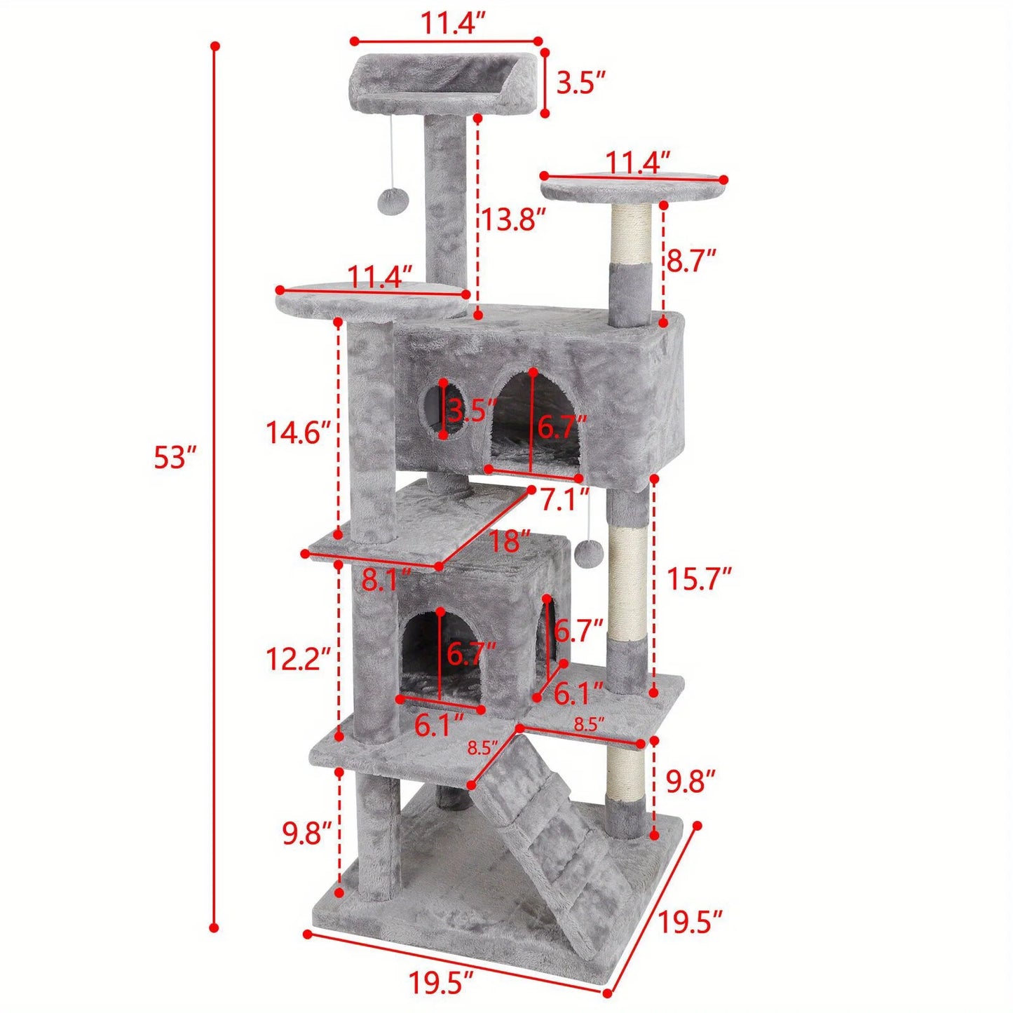 Grey Beige Blue Brown 53 Inch Cat Tree Tower Activity Center