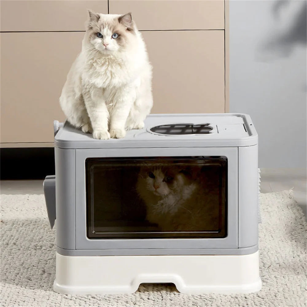 Large Hooded Cat Litter Box with Drawer and Grooming Scoop