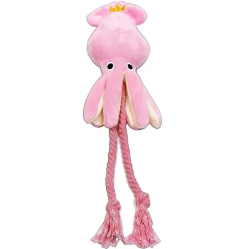 Cute Squid Puppy Chew Toy for Dogs with Squeak and Rope