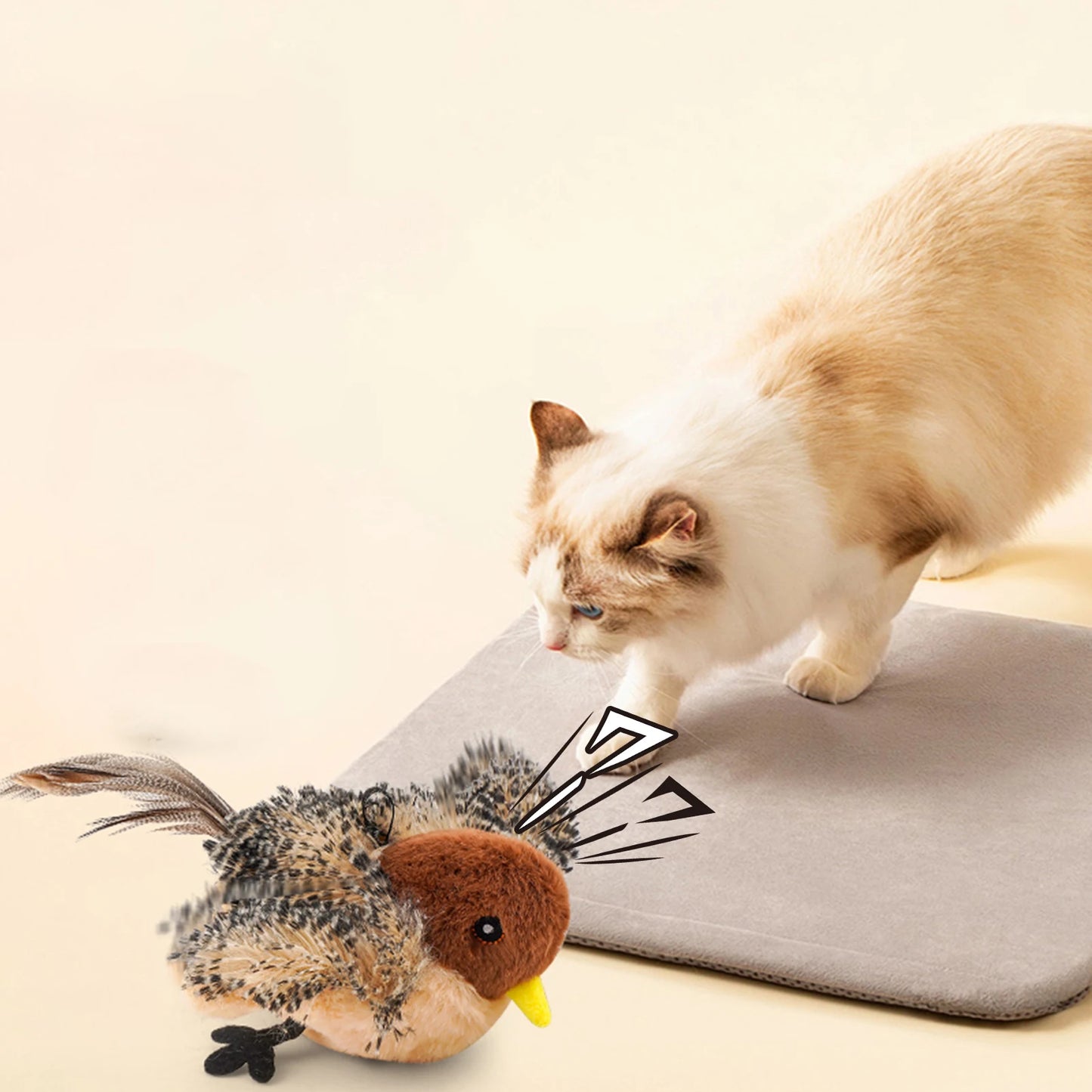 Remote Control Plush Chirping Bird Toy for Cats and Kittens