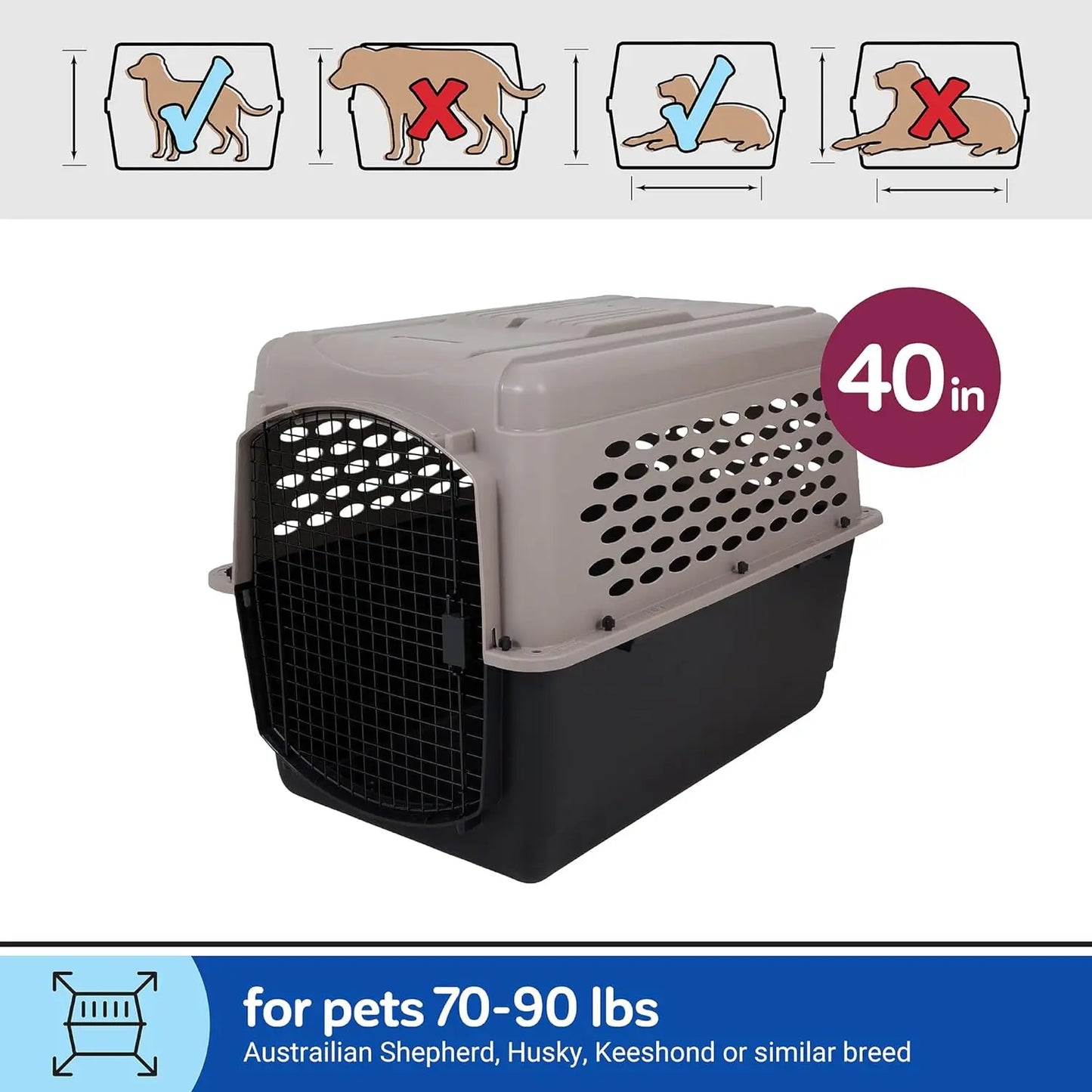 Vari Dog Kennel 40 Inch Portable Crate for Pets 70 to 90 Pounds