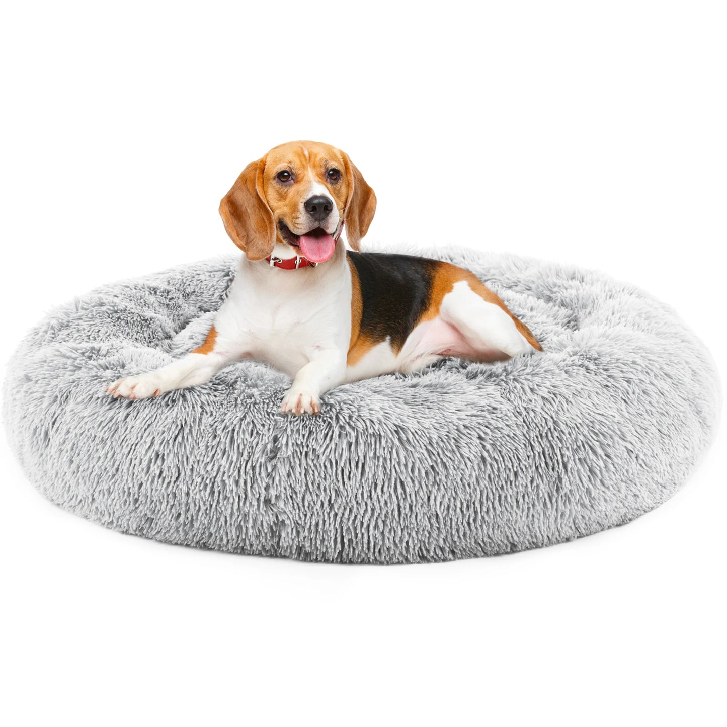 JHK Calming Dog Bed Plush Faux Fur Round Anti Slip