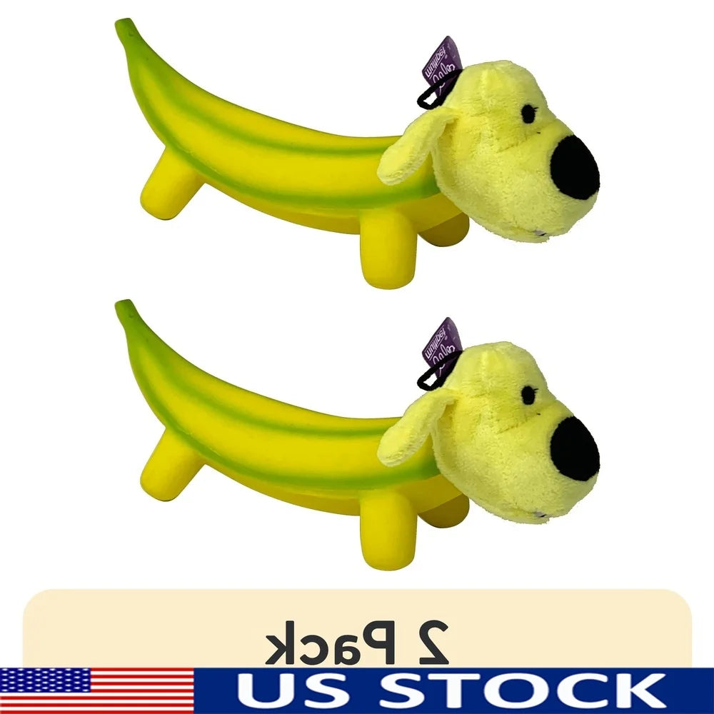 XMSJH Banana Shaped Dog Toy 2 Pack Durable Latex Plush Chew