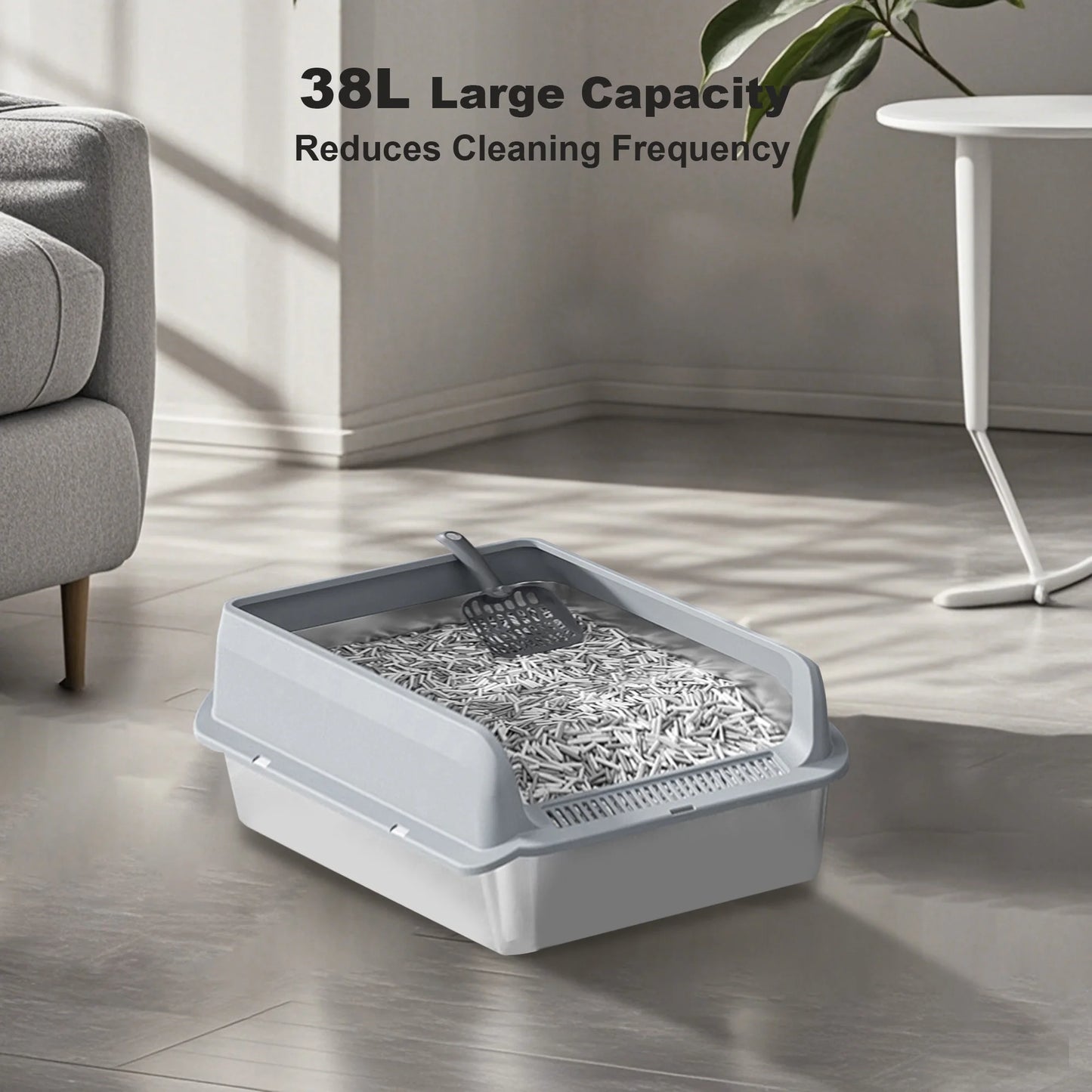Stainless Steel High Sided Cat Litter Box with Mat and Scoop