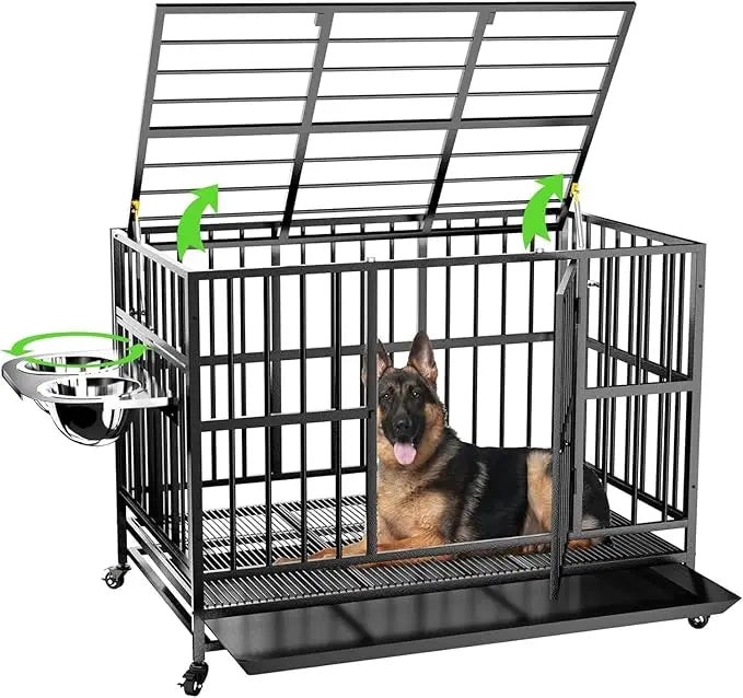 LOVMOR 48 Inch Heavy Duty Dog Crate with Adjustable Bowls