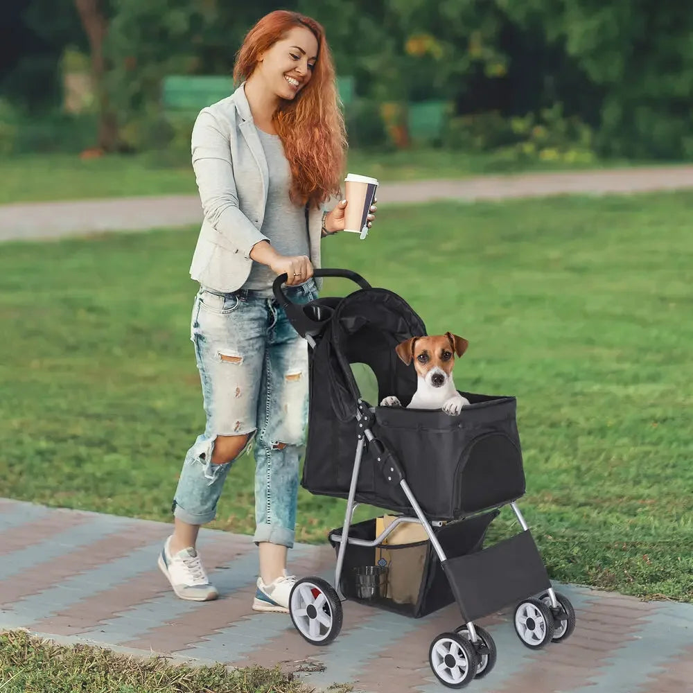 Dog Stroller Pet Travel Carriage Safe Foldable 4 Wheeler
