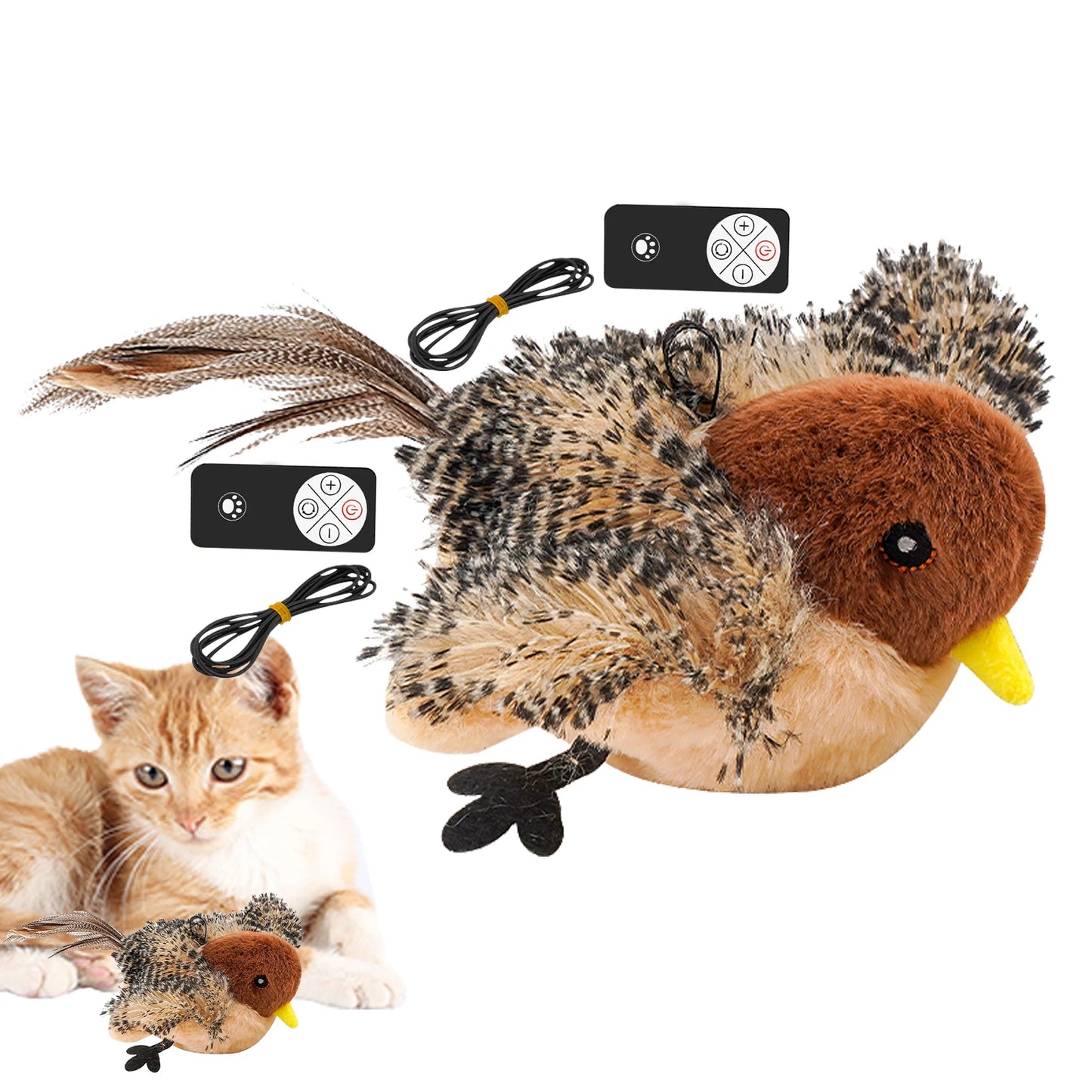 Remote Control Plush Chirping Bird Toy for Cats and Kittens