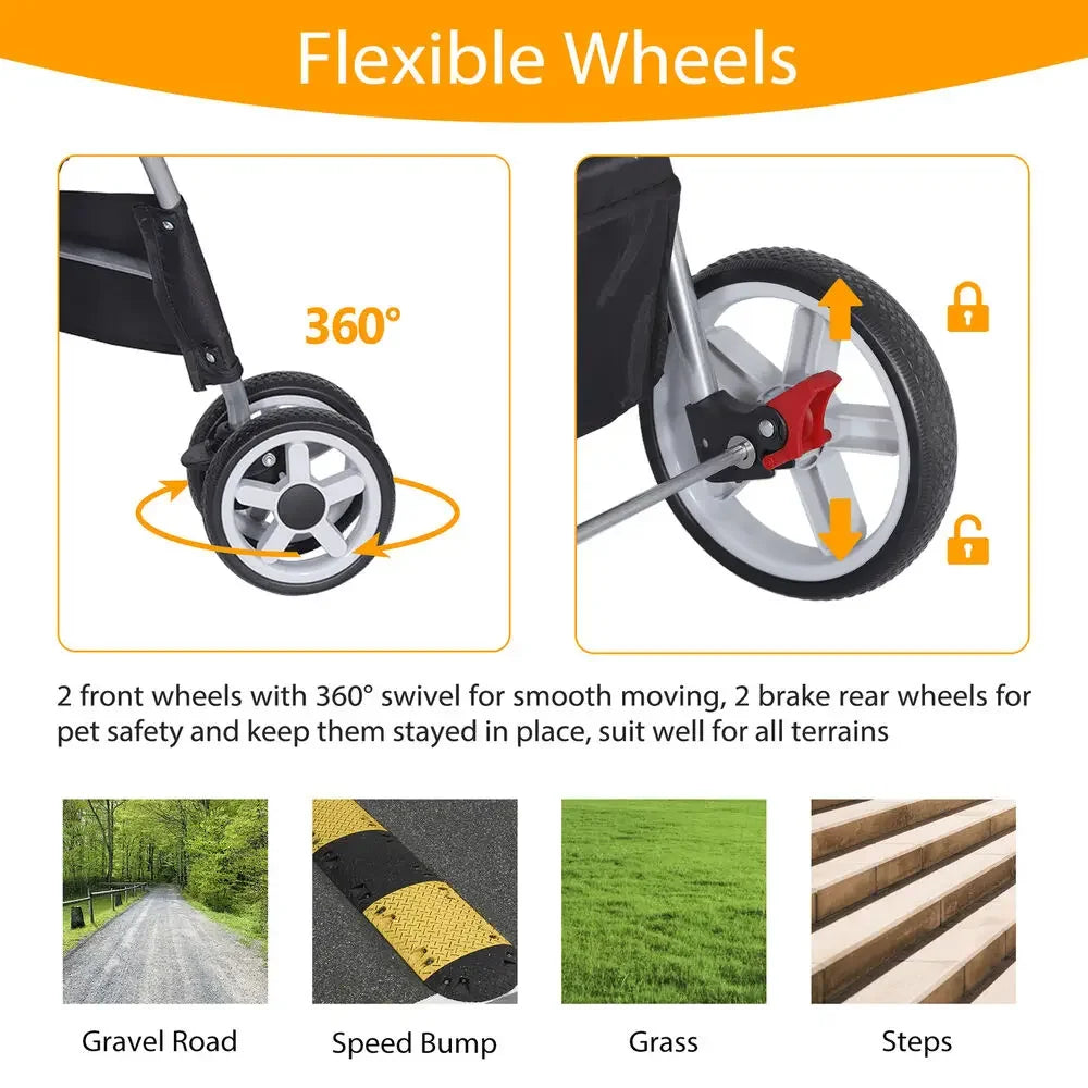 Dog Stroller Pet Travel Carriage Safe Foldable 4 Wheeler