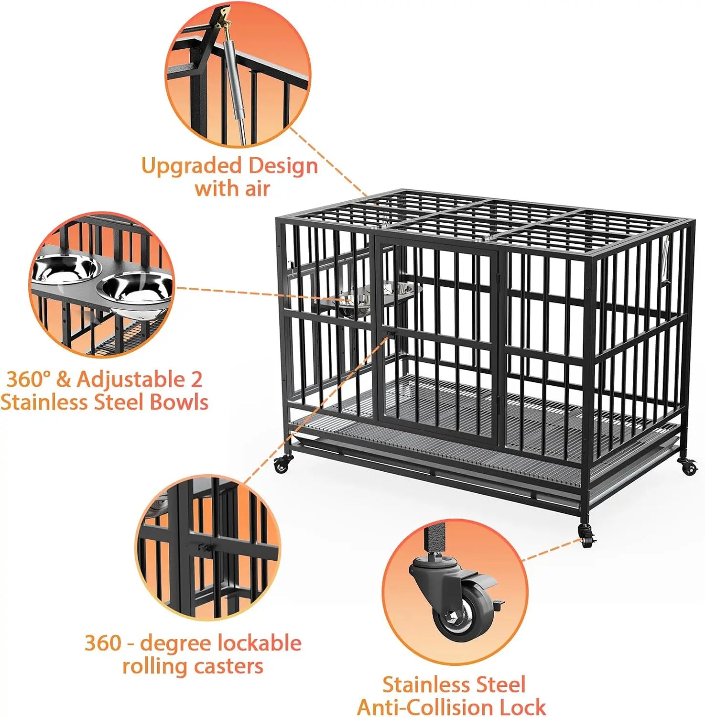 LOVMOR 48 Inch Heavy Duty Dog Crate with Adjustable Bowls