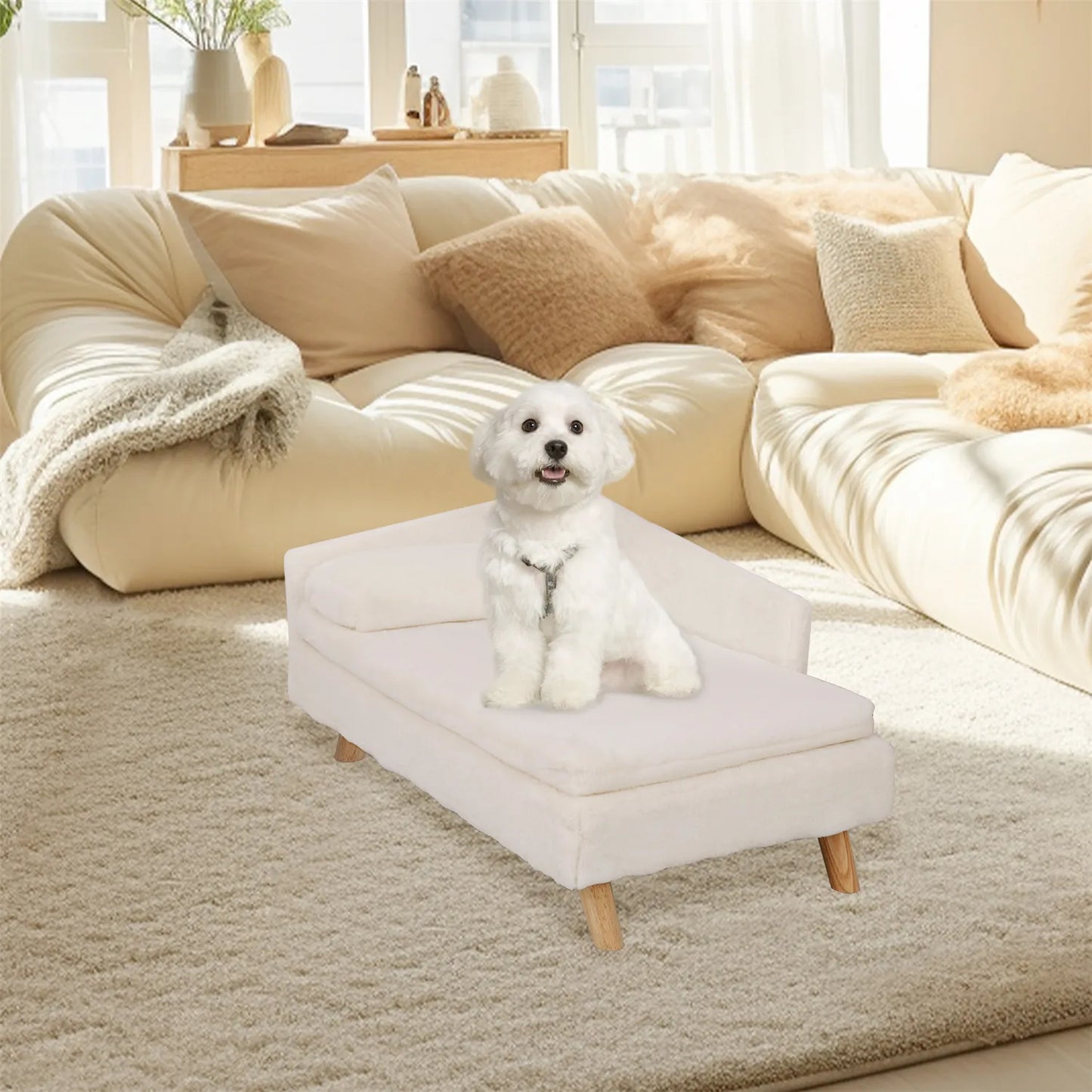 Elevated Nordic Pet Bed with Cozy Waterproof Pad for Small Dogs