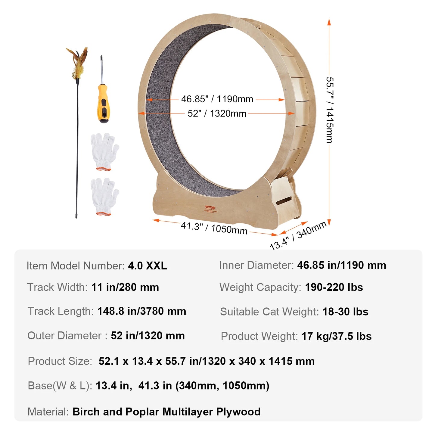 VEVOR Cat Exercise Wheel Natural Wood Silent Running Treadmill