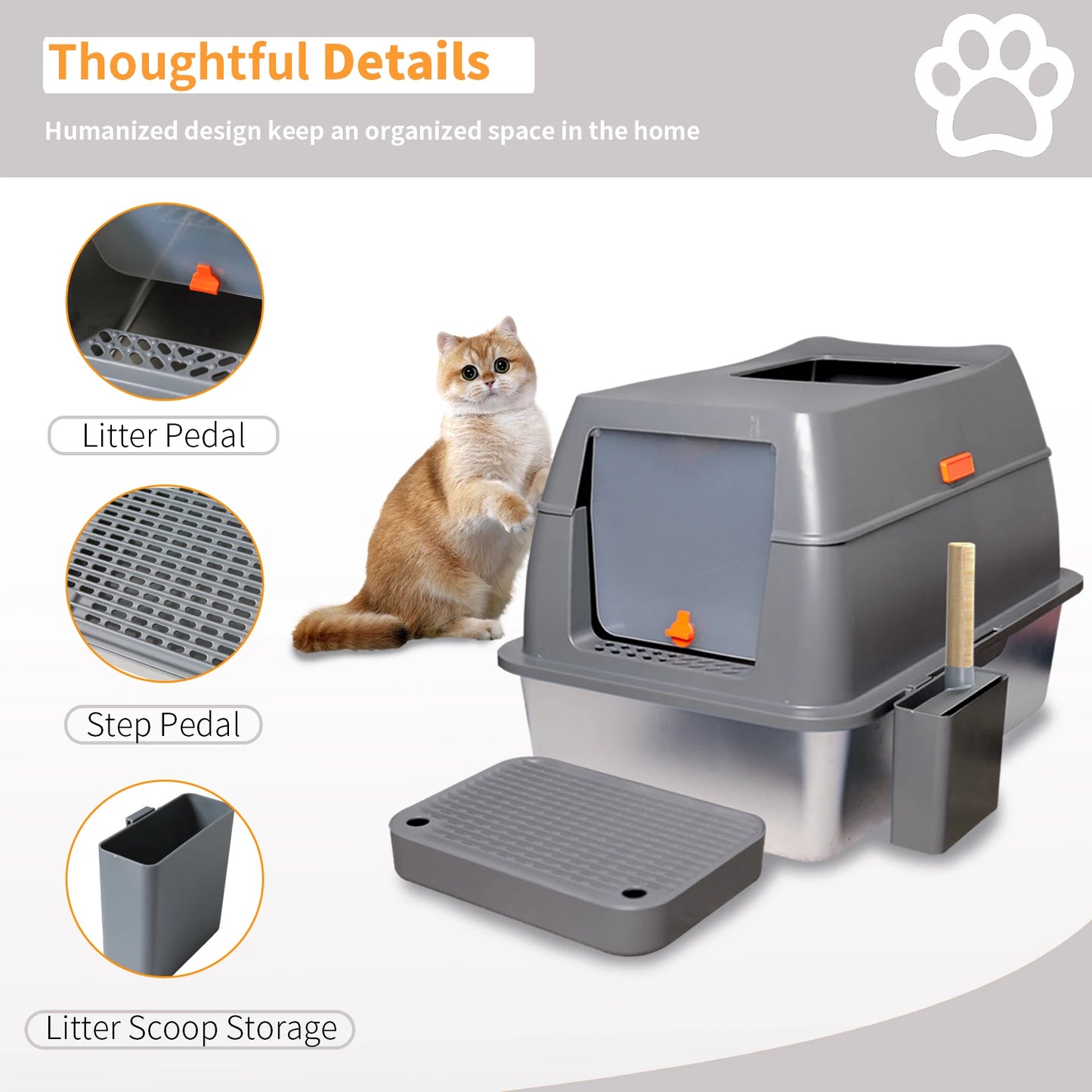 Bingopaw Cat Litter Box with Lid Enclosed Top Entry