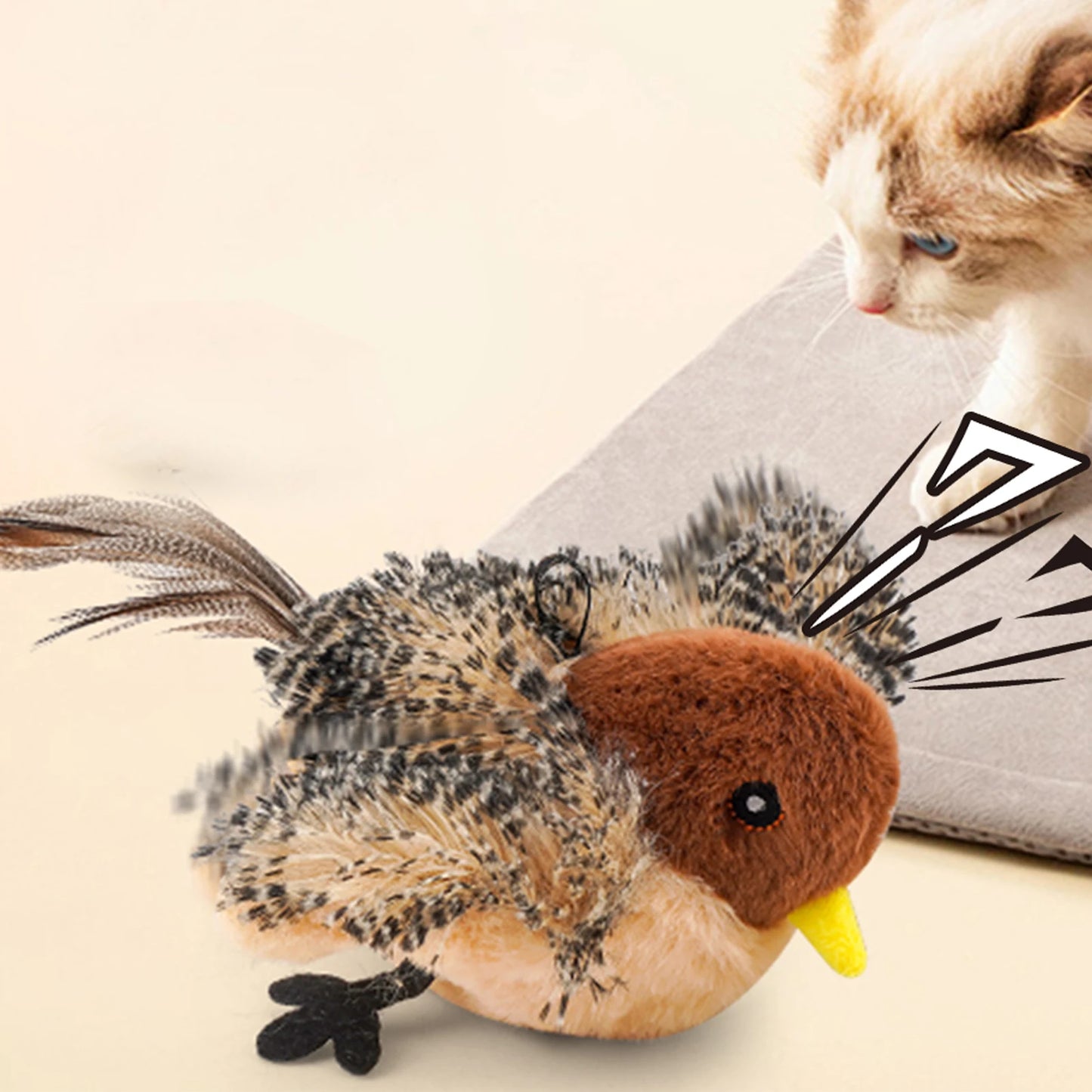 Remote Control Plush Chirping Bird Toy for Cats and Kittens