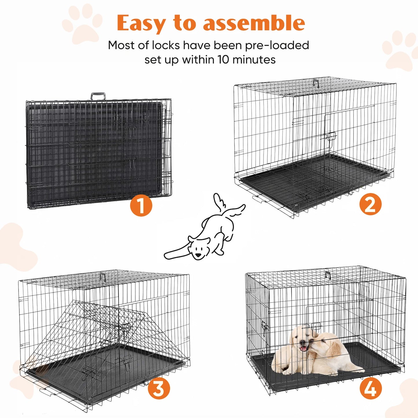 JHK Extra Large Double Door Folding Metal Dog Cage with Tray