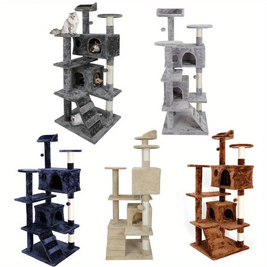 Grey Beige Blue Brown 53 Inch Cat Tree Tower Activity Center