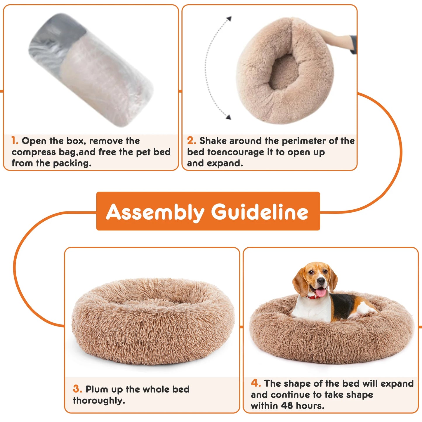 JHK Calming Dog Bed Plush Faux Fur Round Anti Slip