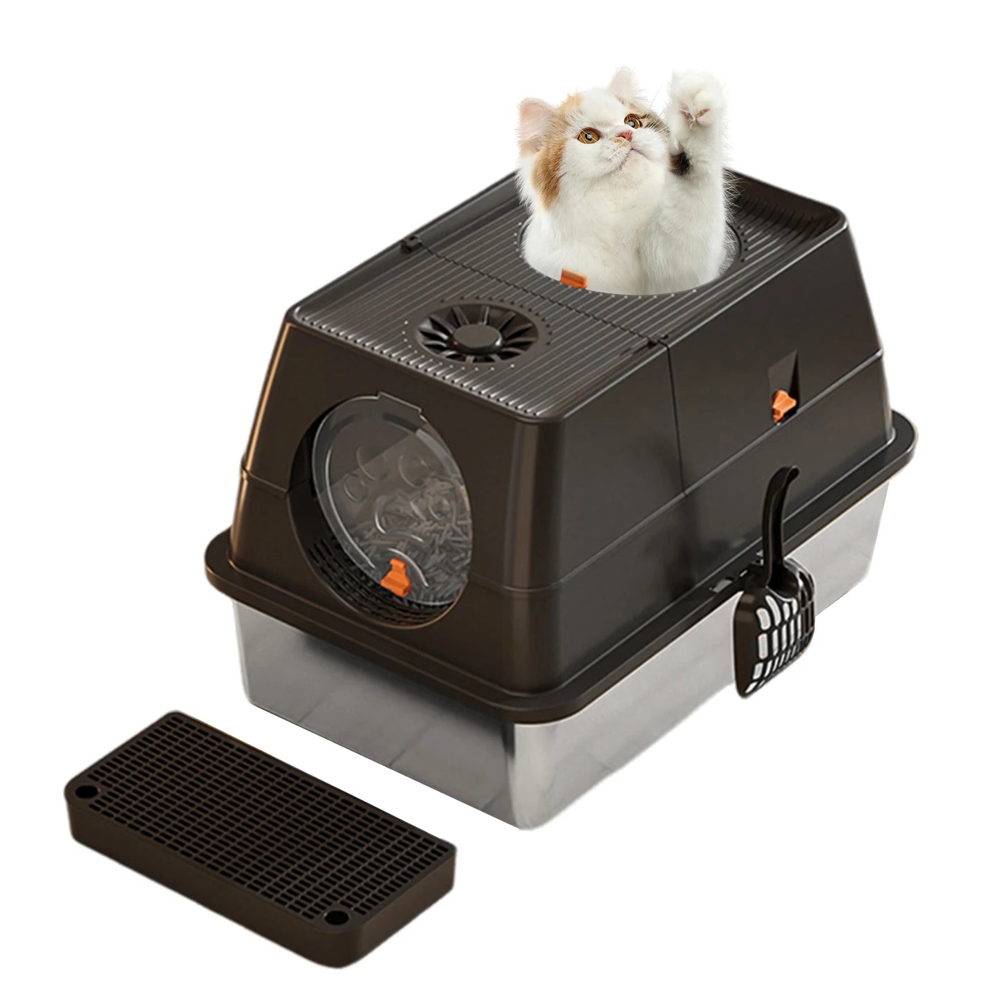 HiMISSH Stainless Steel Covered Litter Box Top Entry for Cats