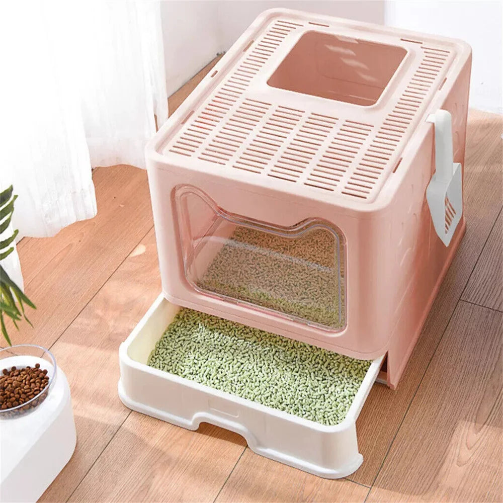 Feature Cat Litter Box Hooded Top Entry With Lid Scoop