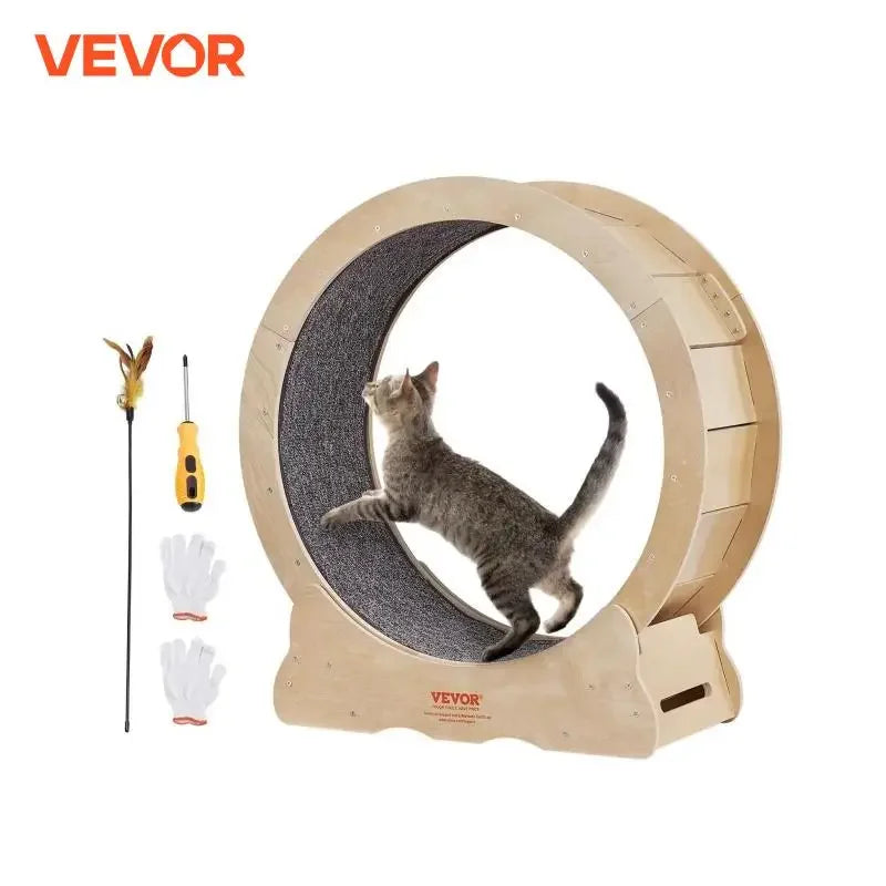 VEVOR Cat Exercise Wheel Natural Wood Silent Running Treadmill