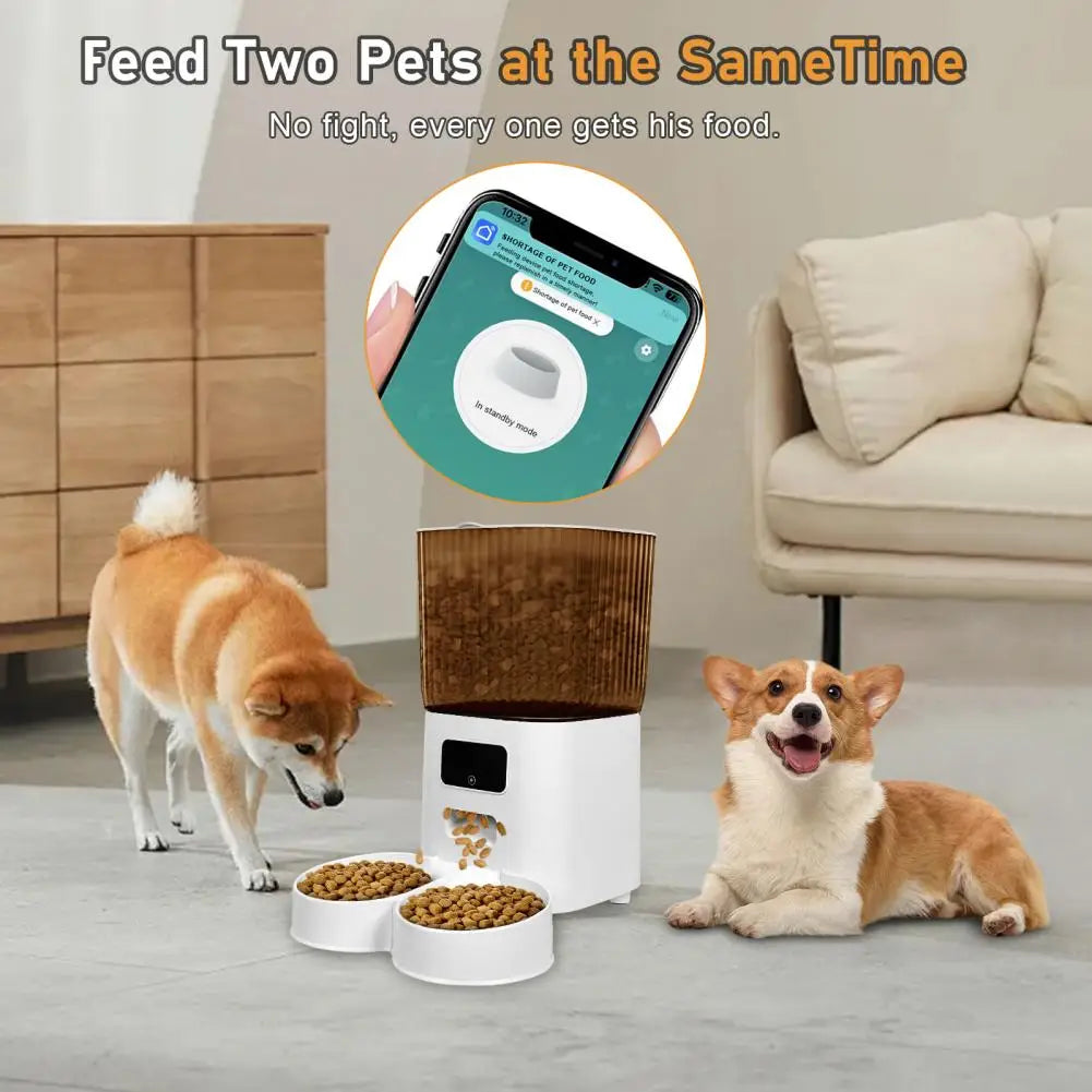 Smart Pet Feeder With Dual Bowls And WiFi Remote Control 5L