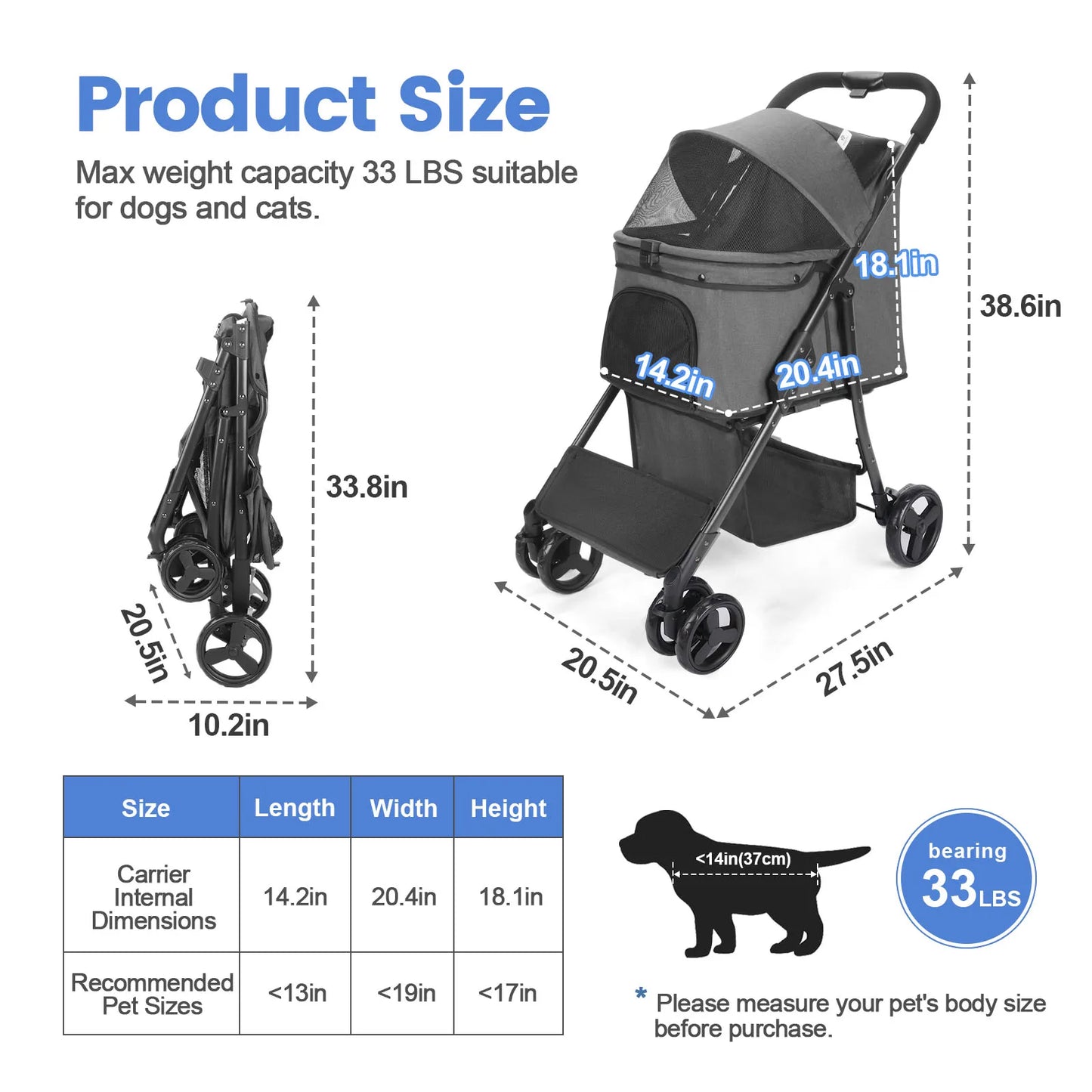Wedyvko Pet Stroller with 360 Rotate Wheels for Small Dogs
