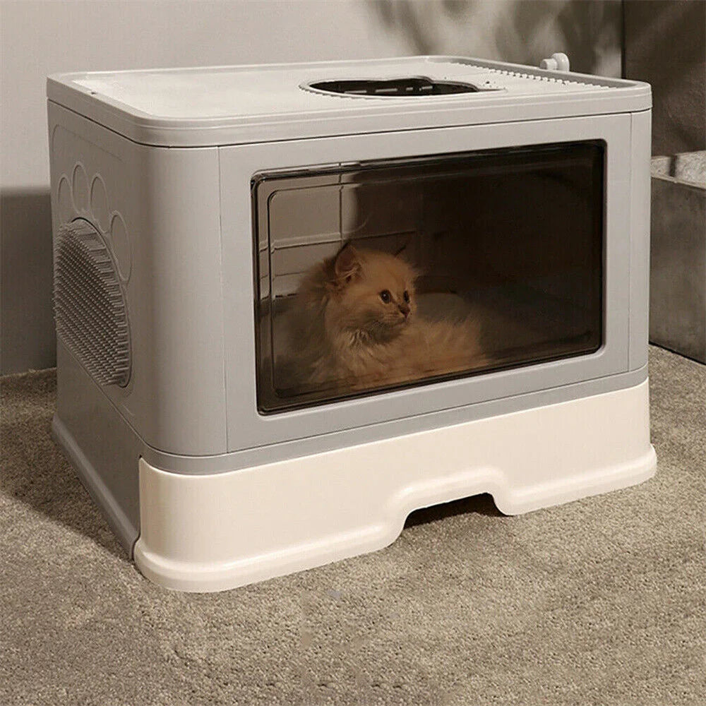Large Hooded Cat Litter Box with Drawer and Grooming Scoop