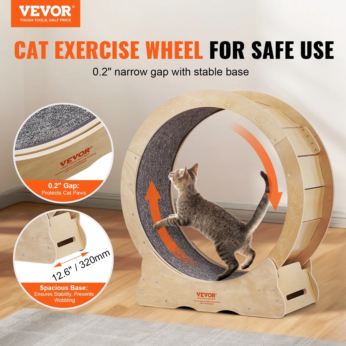VEVOR Cat Exercise Wheel Natural Wood Silent Running Treadmill