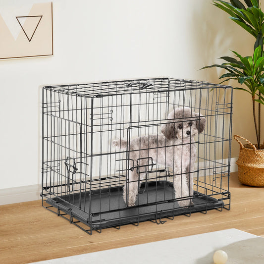JHK Extra Large Double Door Folding Metal Dog Cage with Tray