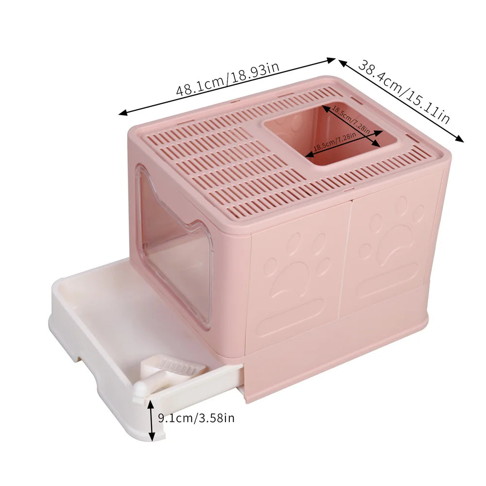 Feature Cat Litter Box Hooded Top Entry With Lid Scoop
