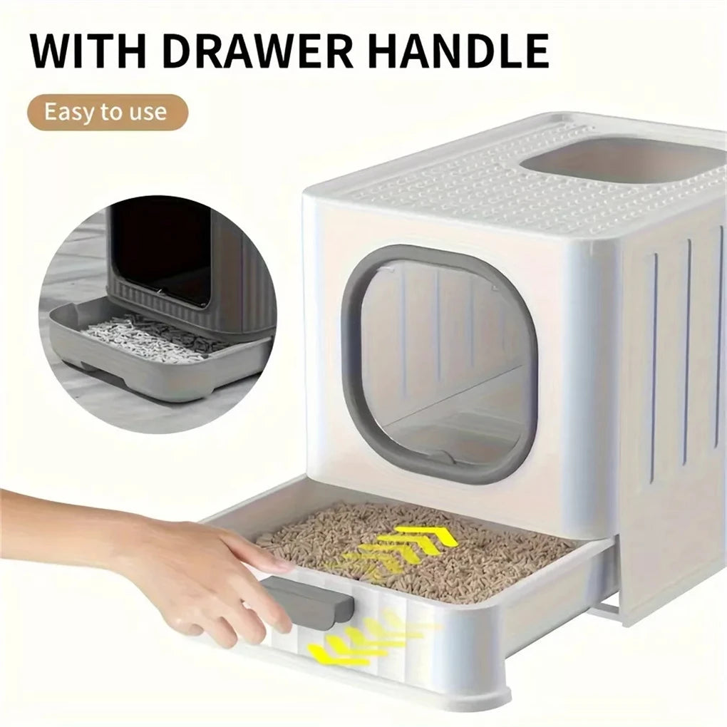 Feature Leakproof Enclosed Cat Litter Box With Drawer Scoop