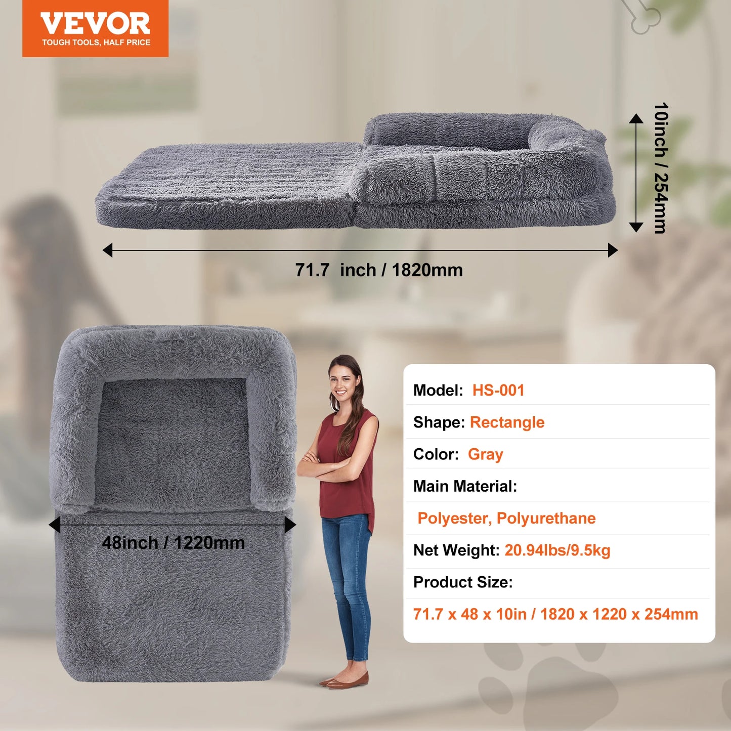 VEVOR Large Human Dog Bed with Washable Faux Rabbit Fur Cover