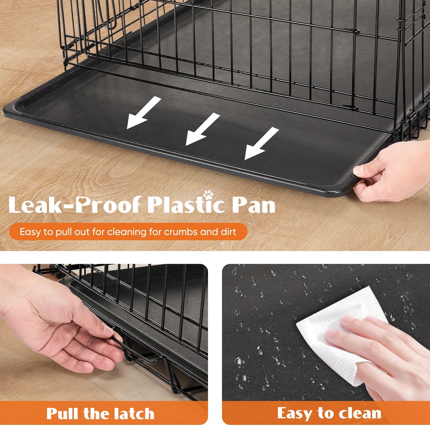 JHK Extra Large Double Door Folding Metal Dog Cage with Tray