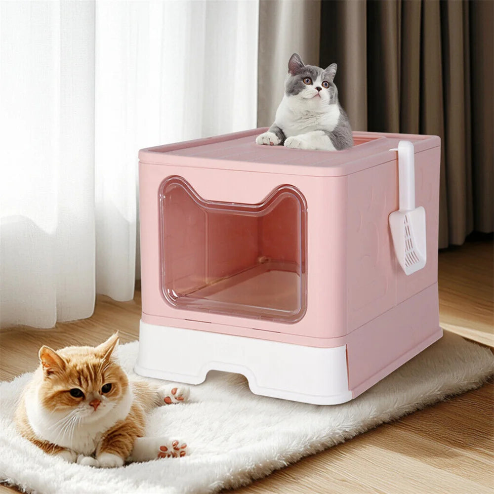 Feature Cat Litter Box Hooded Top Entry With Lid Scoop