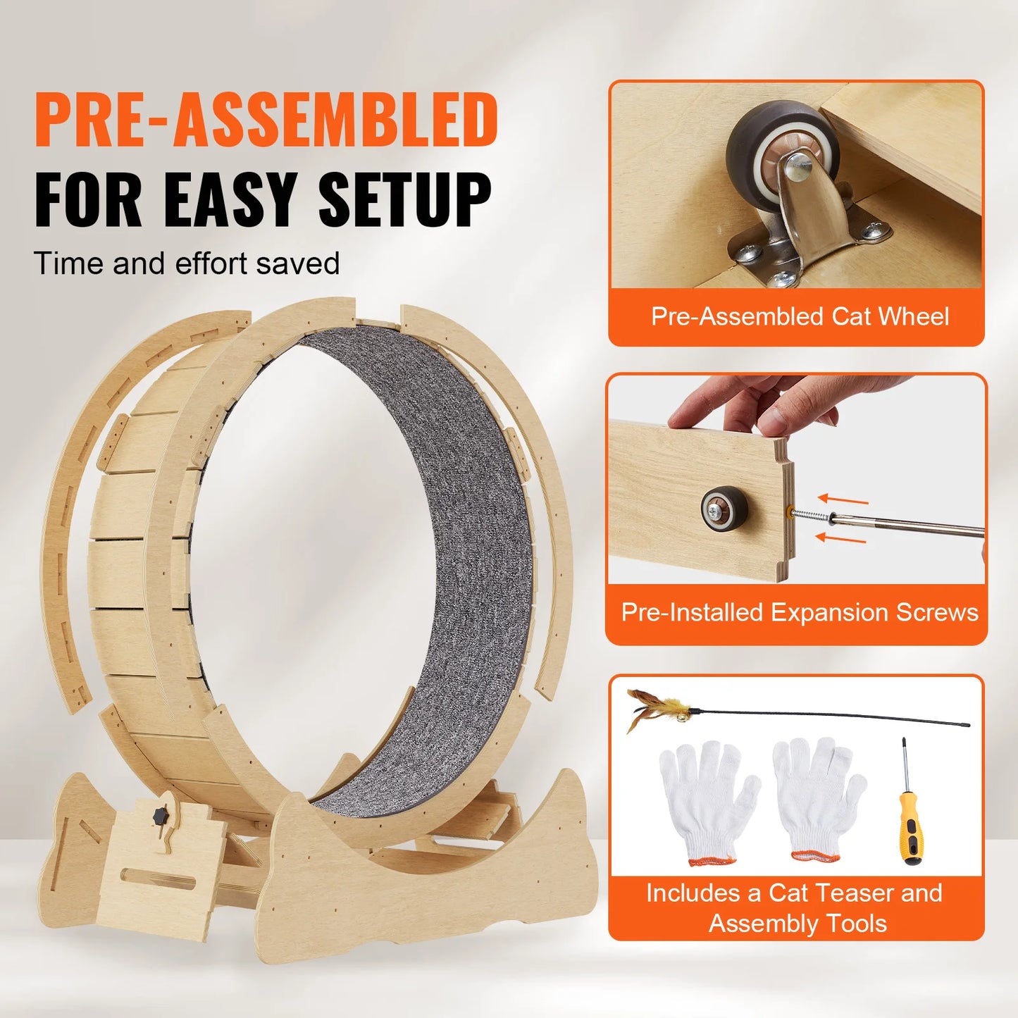 VEVOR Cat Exercise Wheel Natural Wood Silent Running Treadmill