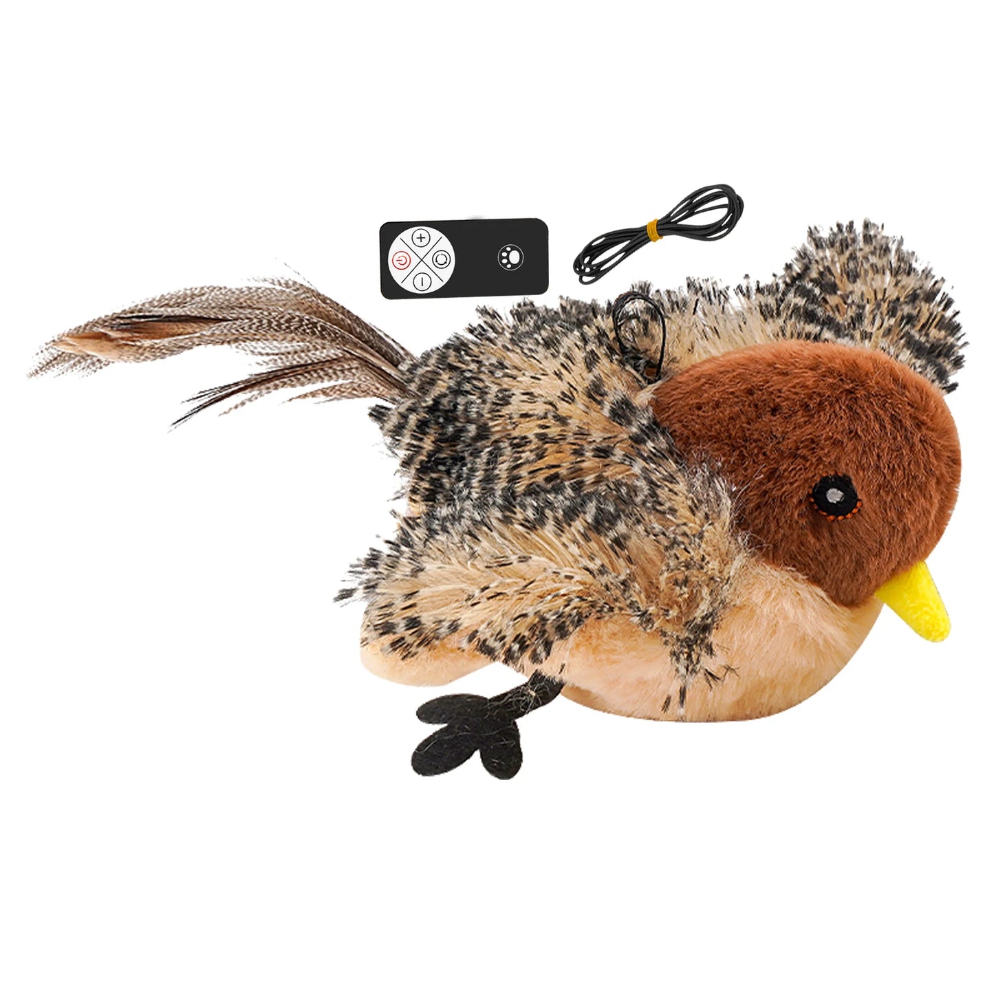 Remote Control Plush Chirping Bird Toy for Cats and Kittens