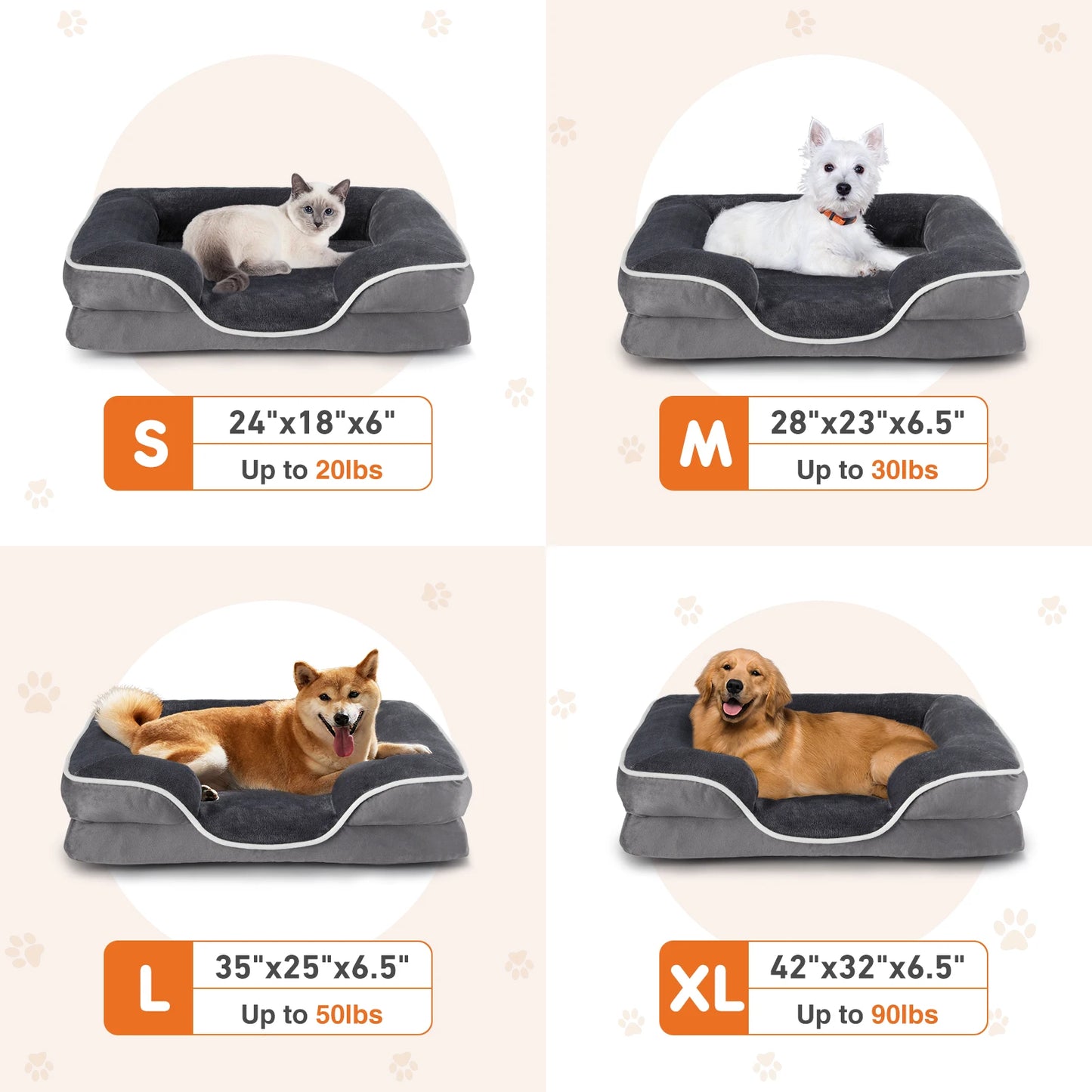 JHK Orthopedic Memory Foam Dog Bed with Washable Cover