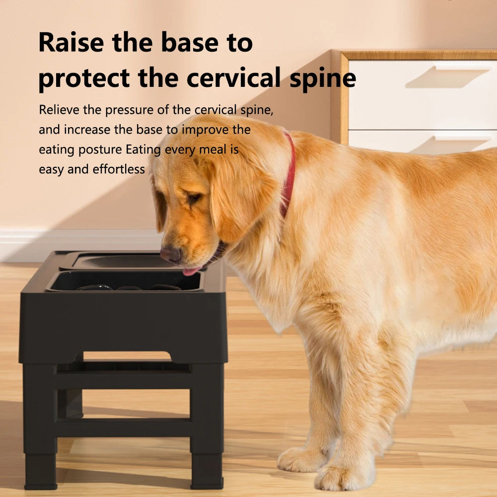 Elevated Dog Food Slow Feeder with Adjustable Heights and Bowls