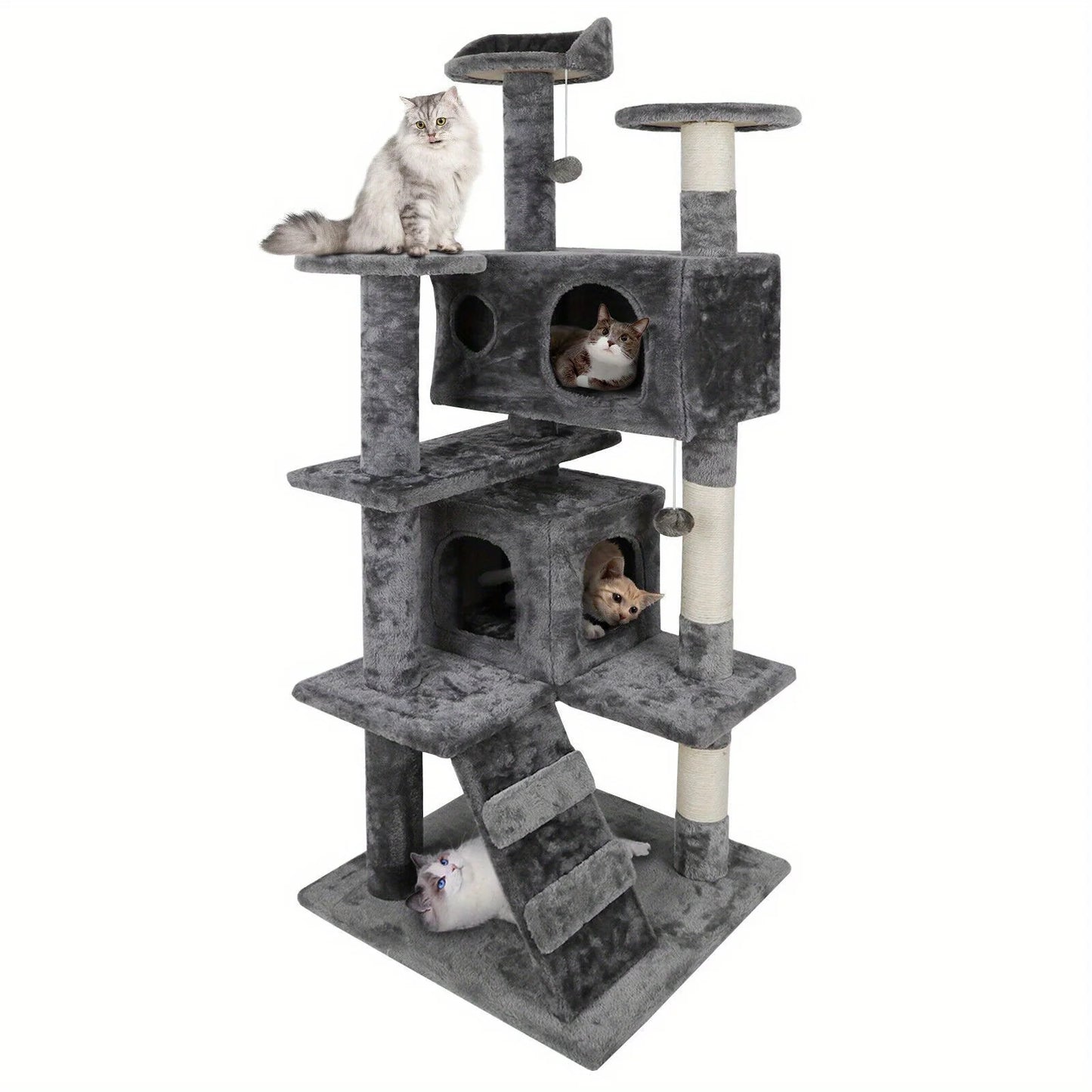 Grey Beige Blue Brown 53 Inch Cat Tree Tower Activity Center