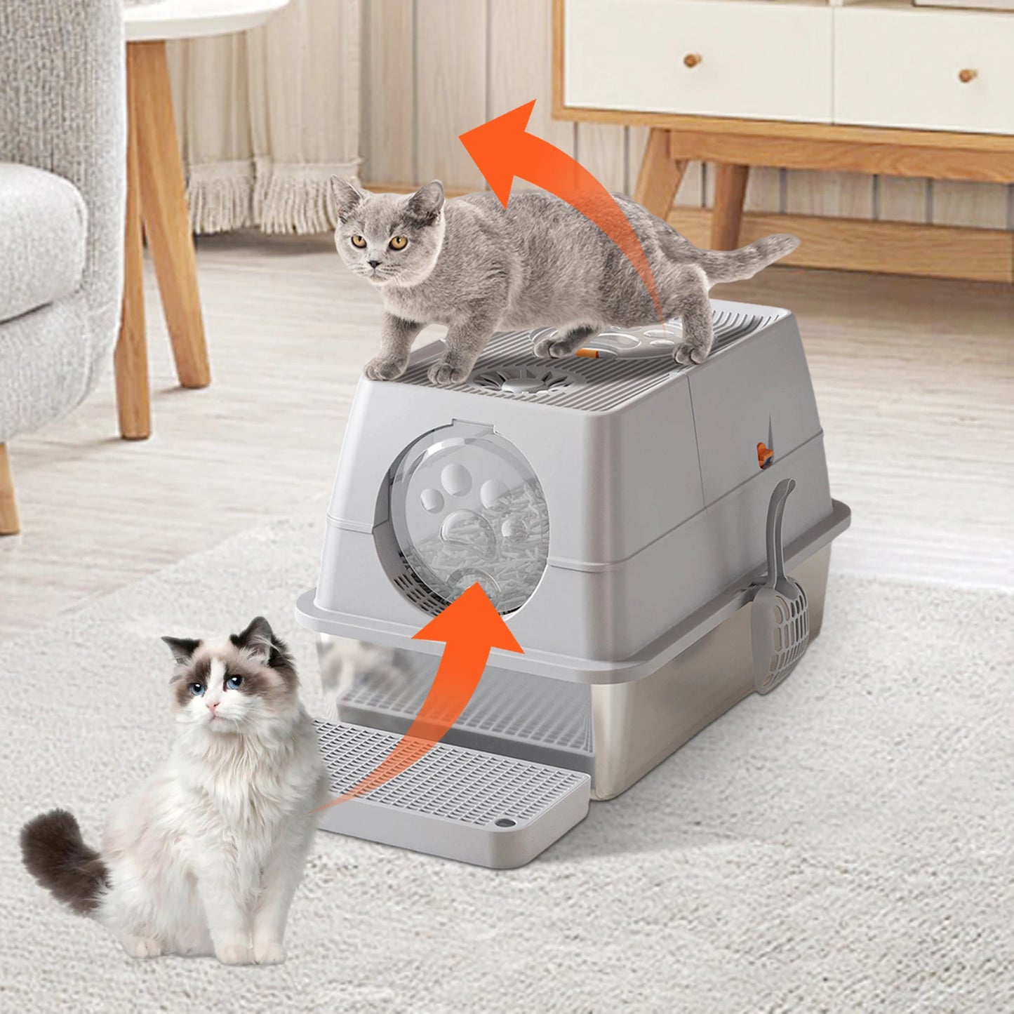 HiMISSH Stainless Steel Covered Litter Box Top Entry for Cats