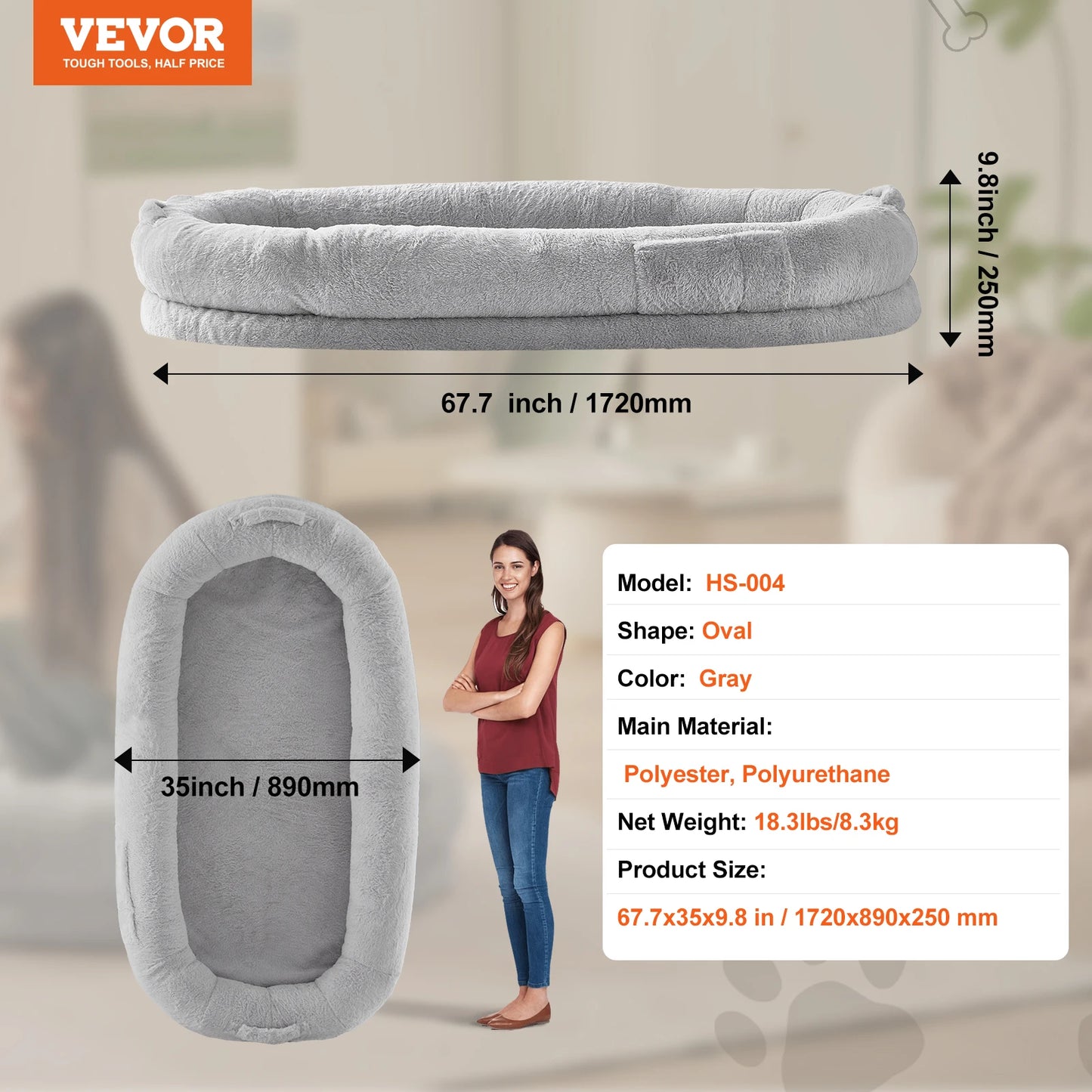 VEVOR Large Human Dog Bed with Washable Faux Rabbit Fur Cover