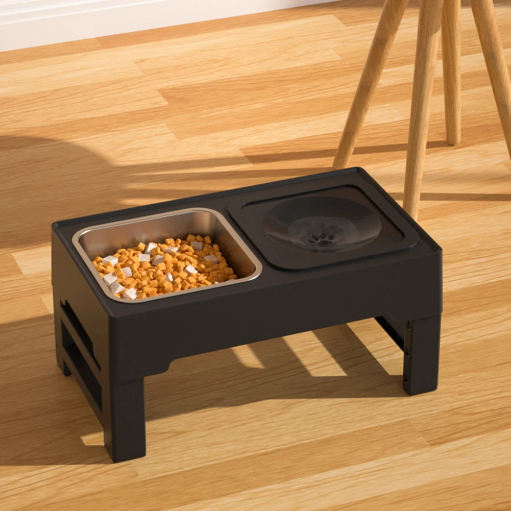 Elevated Dog Food Slow Feeder with Adjustable Heights and Bowls