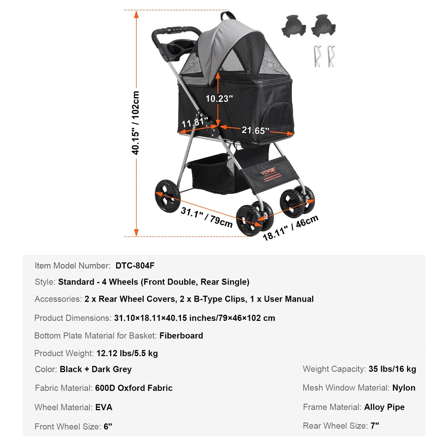 SucceBuy Pet Stroller Carrier Lightweight Travel Rotate With Brakes