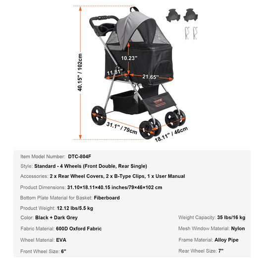 SucceBuy Pet Stroller Carrier Lightweight Travel Rotate With Brakes