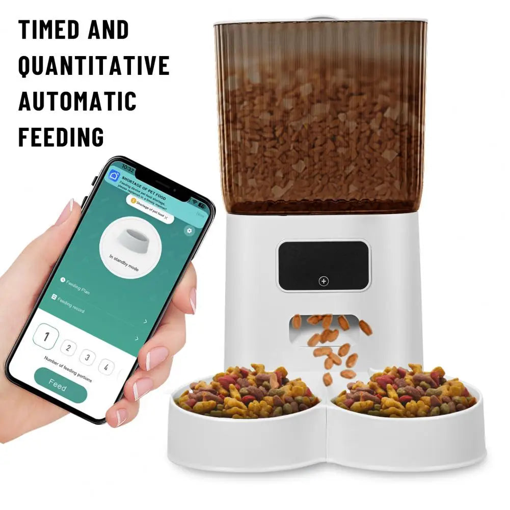 Smart Pet Feeder With Dual Bowls And WiFi Remote Control 5L