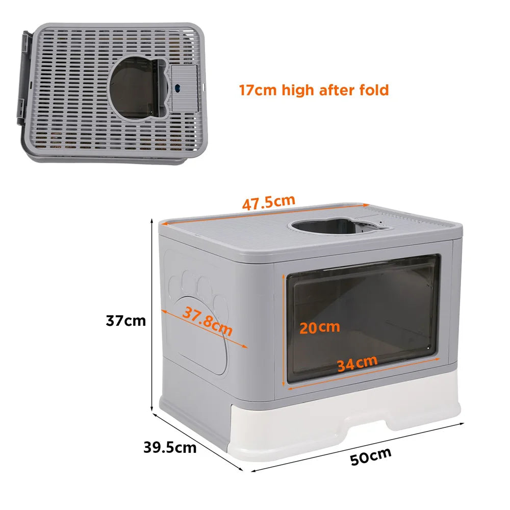 Large Hooded Cat Litter Box with Drawer and Grooming Scoop