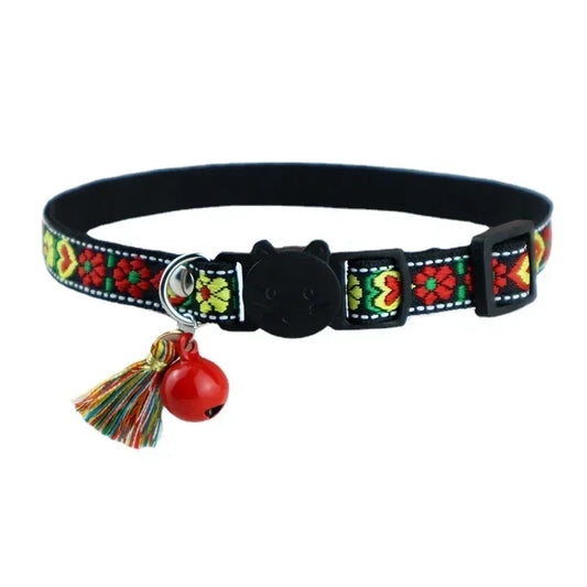 Adjustable Cat Collar with Colorful Plaid Pattern and Bells