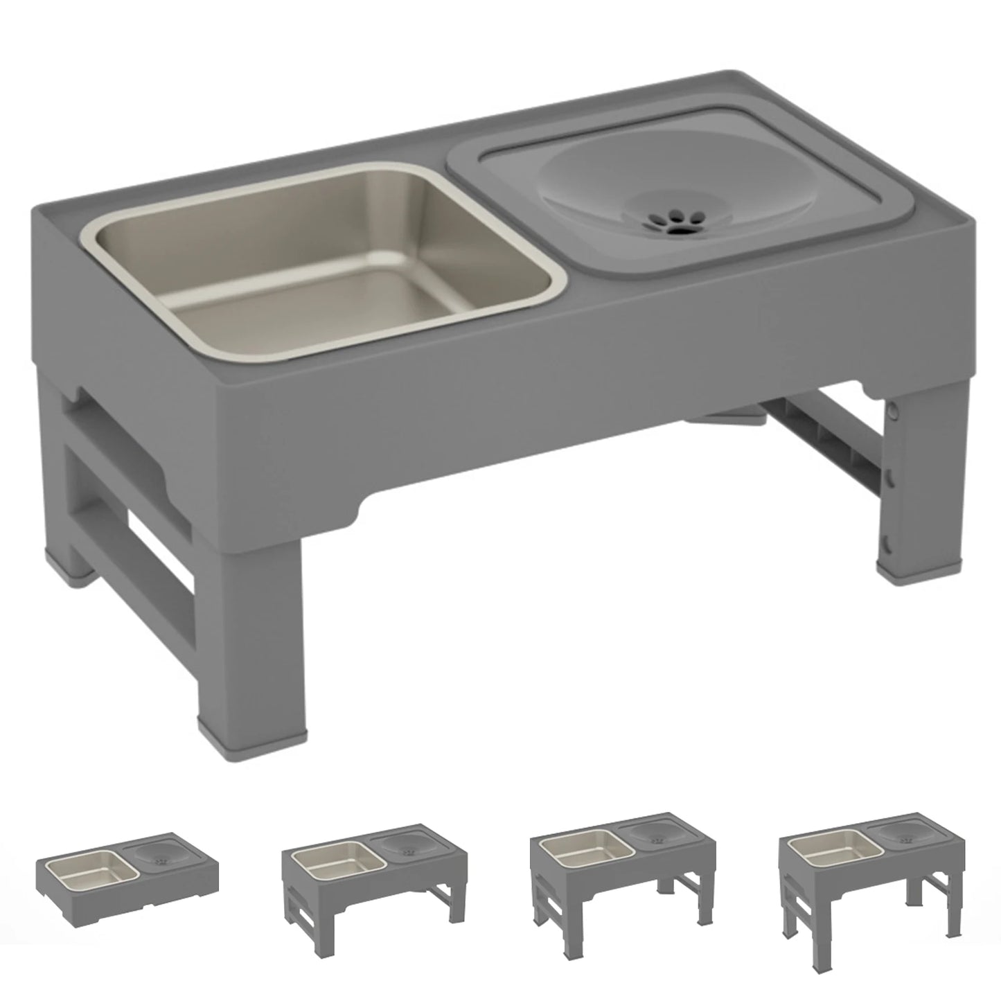 Elevated Dog Food Slow Feeder with Adjustable Heights and Bowls
