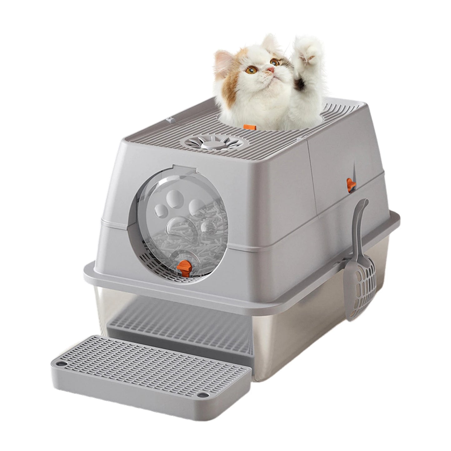 HiMISSH Stainless Steel Covered Litter Box Top Entry for Cats