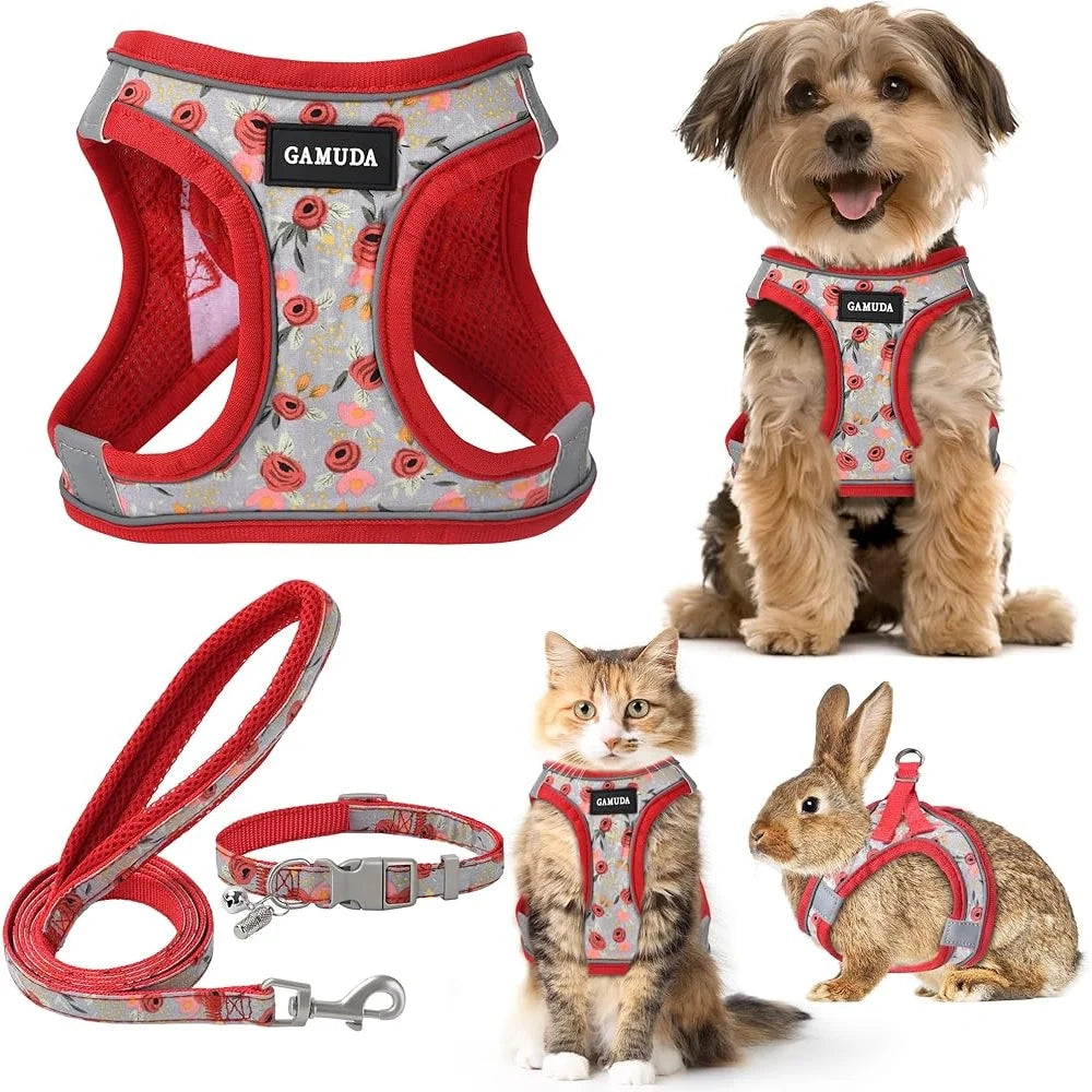 Adjustable No Pull Dog Harness Collar Leash Set with ID Tag