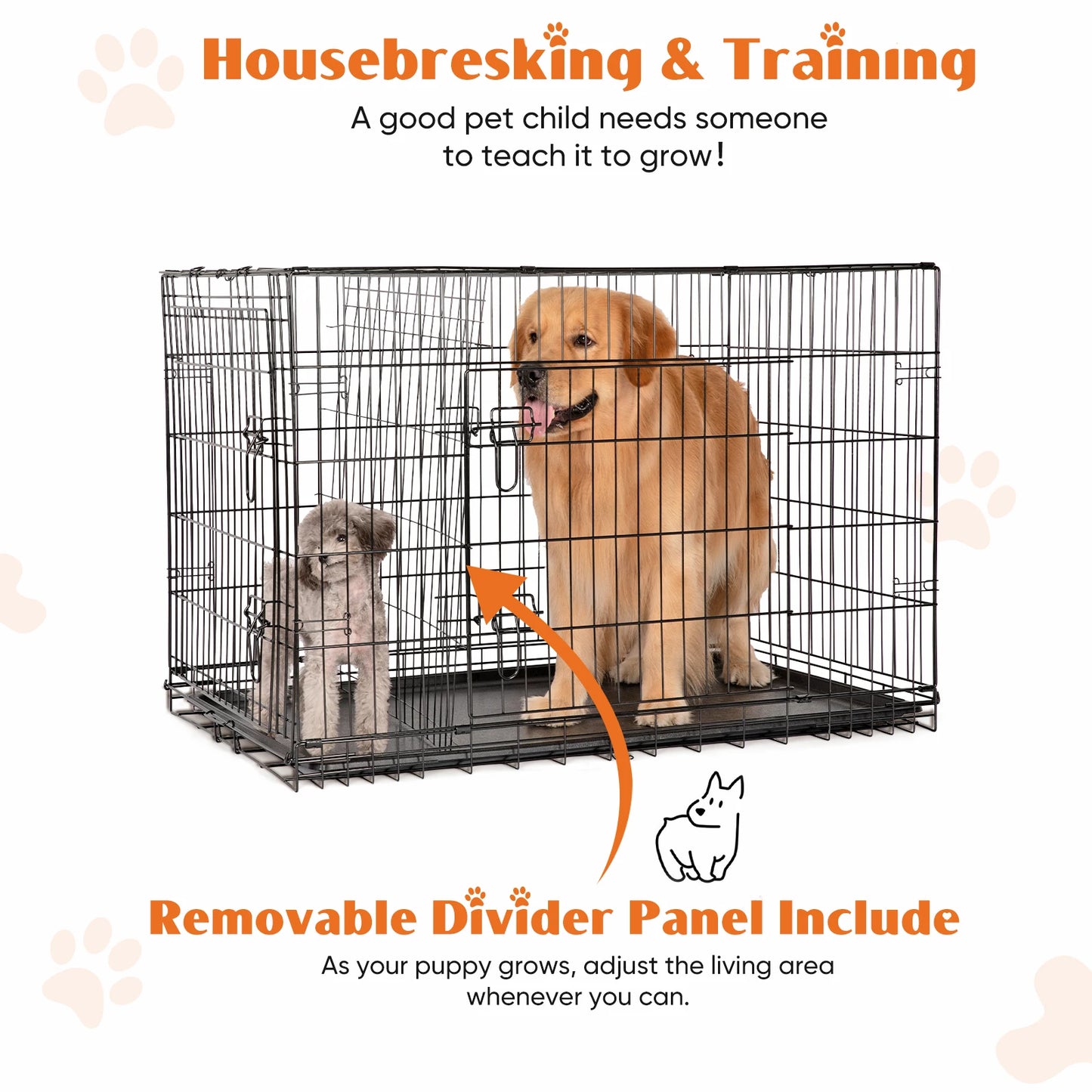 JHK Extra Large Double Door Folding Metal Dog Cage with Tray